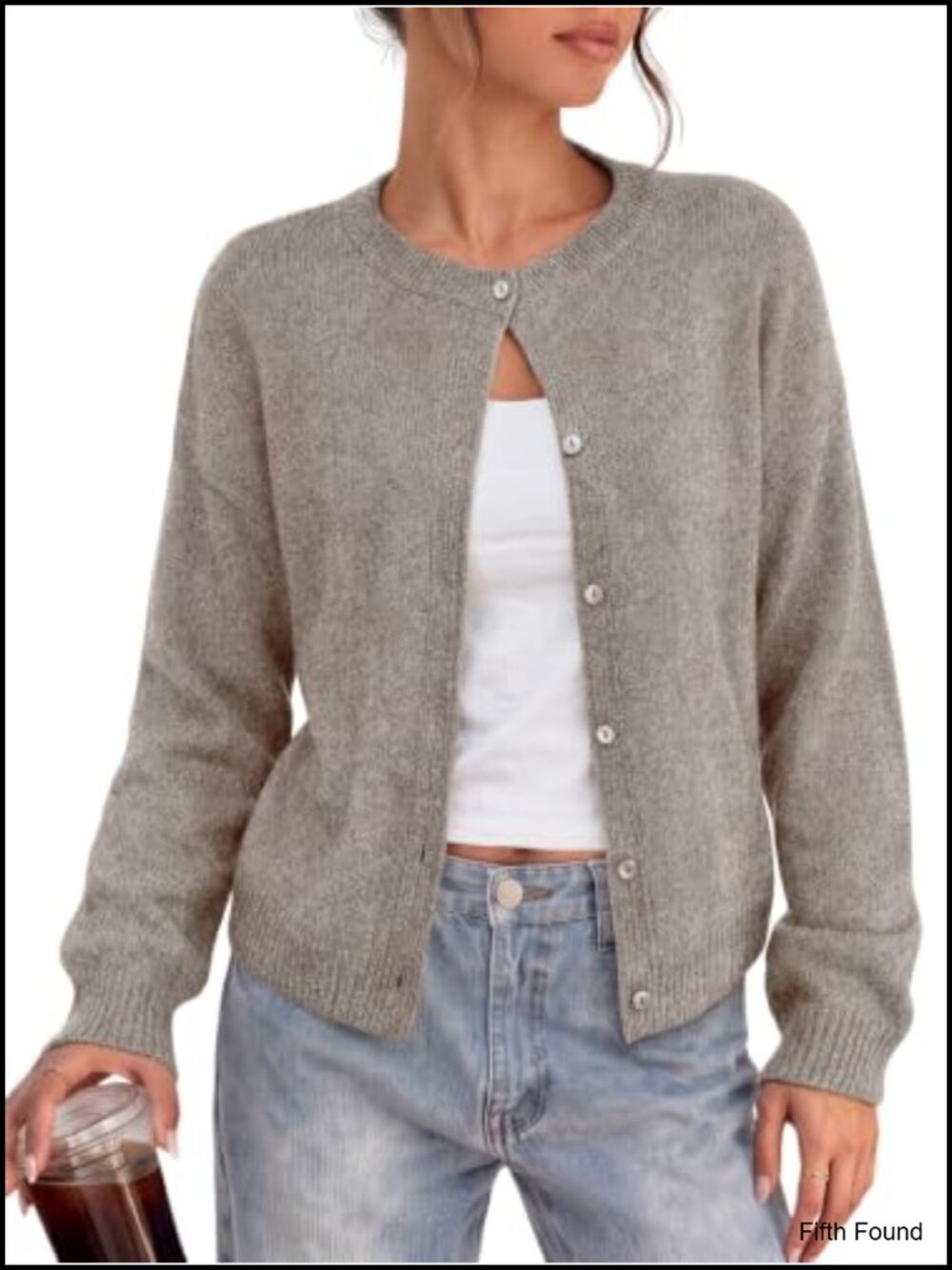Womens Button Down Cardigan Sweater Oversized Crew Neck Fall Winter